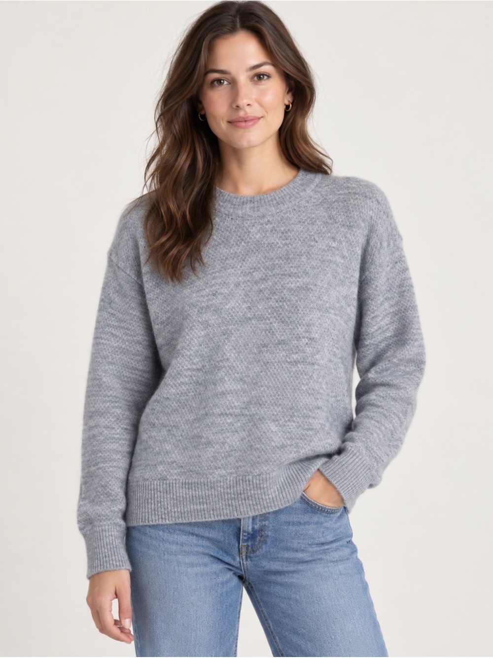 Quince Wool Alpaca Cozy Crewneck Sweater in Light Gray